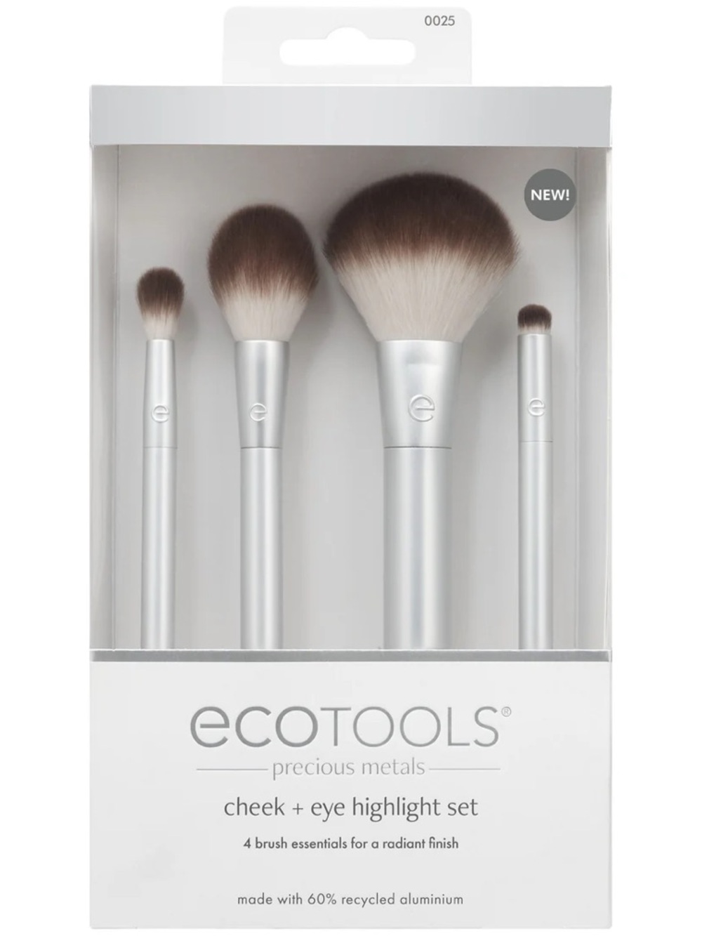 ecotools Silver Handle 4 piece Brush Set with Brown-to-Cream Bristles